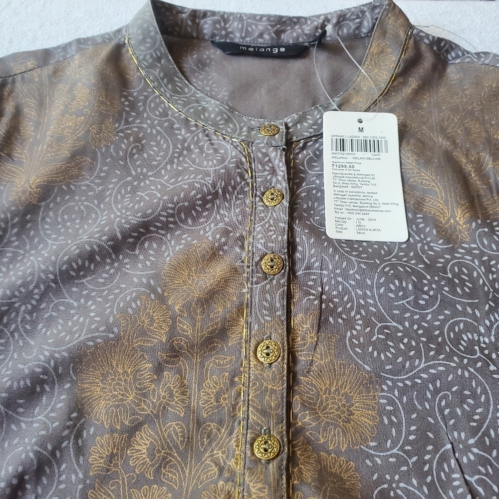 Melange Lifestyle Blue Gold Block Print Viscose Maxi Dress Tassel Pockets XL - Picture 10 of 13